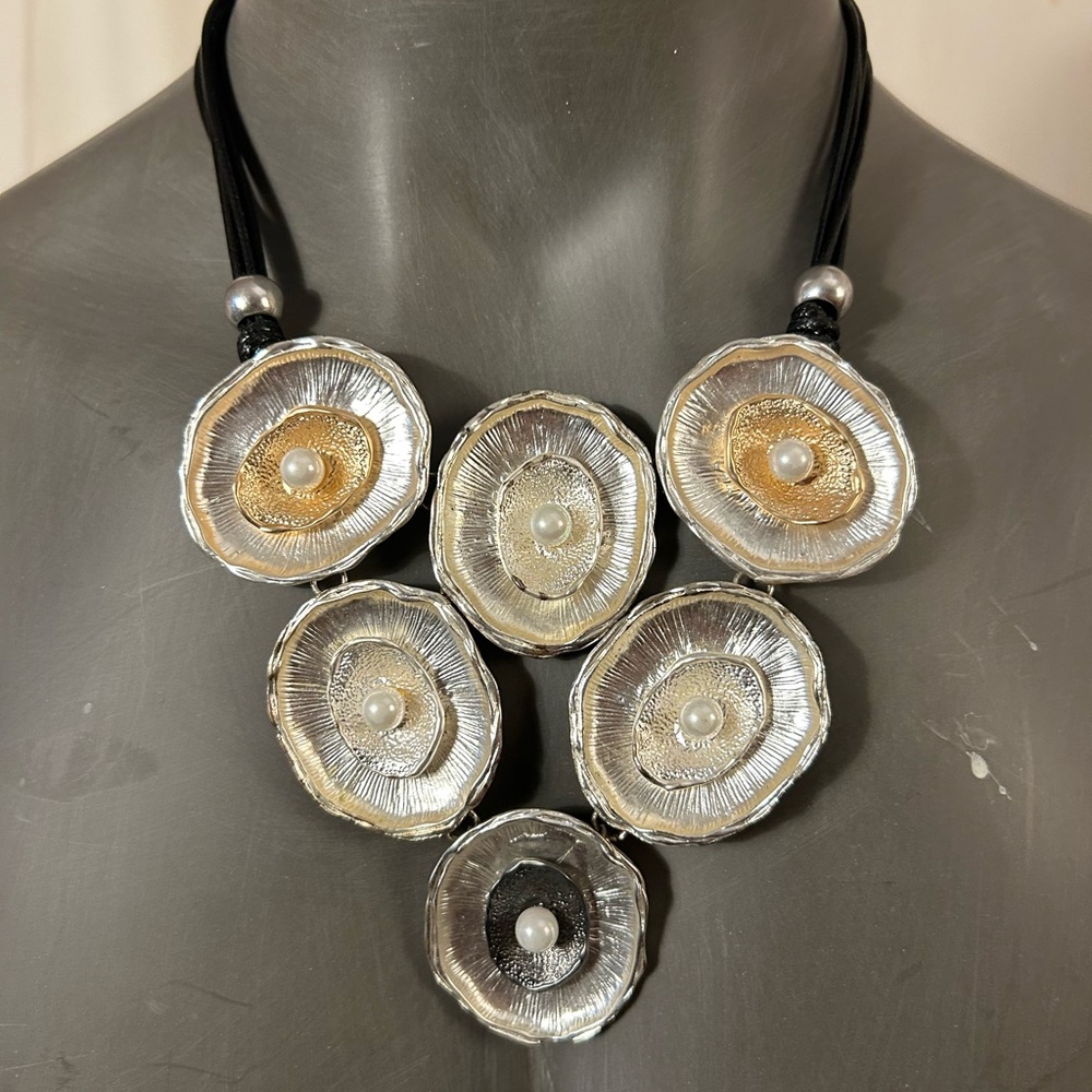 Seashore Inspired Gold and Silver Tiered Statement Necklace
